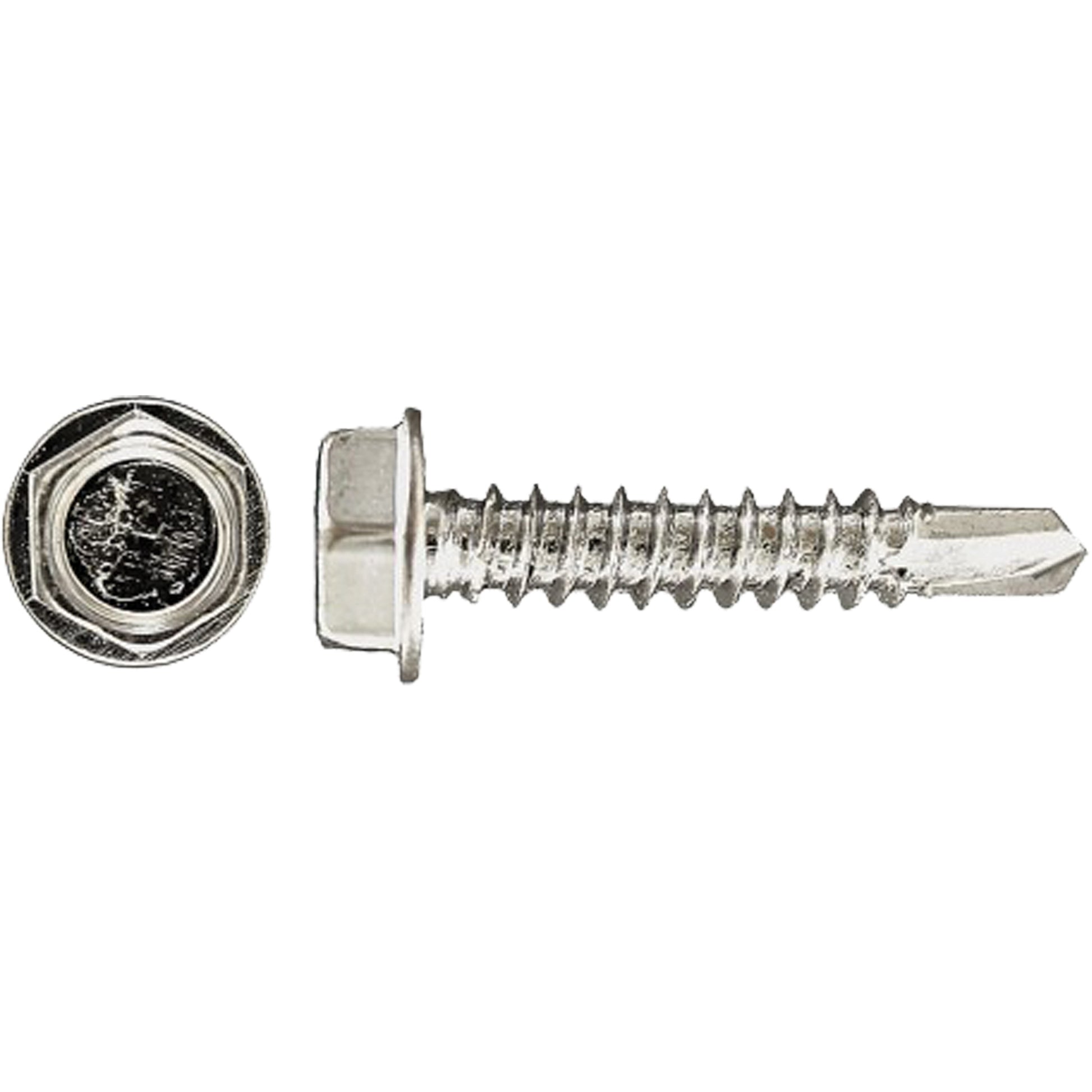 Drill-X Self-Drilling Hex Washer, #14 x 1" L, Zinc Plated