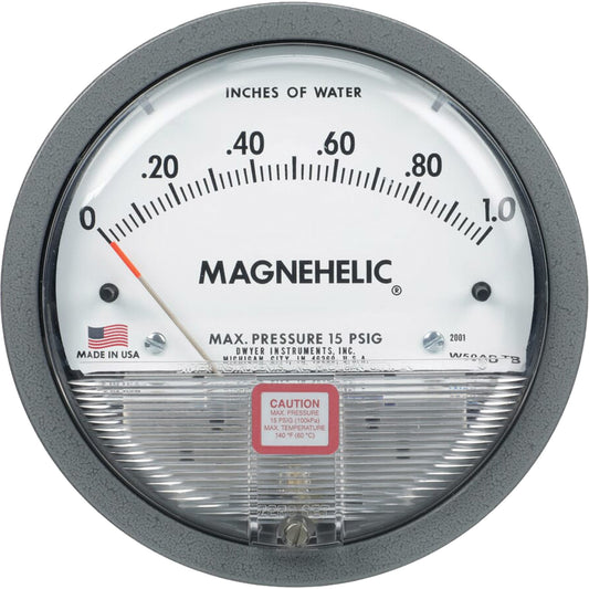 2000 Series Magnehelic® Differential Pressure Gauge, 4-3/4" , 0 - 25 kPa, Panel Mount, Liquid Filled Analogue