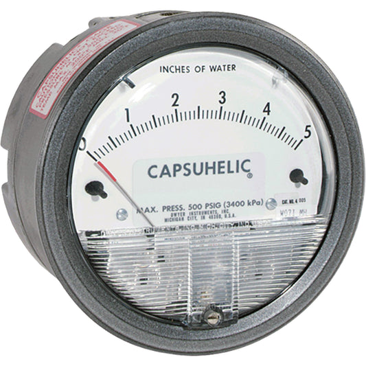 Capsuhelic® Differential Pressure Gauge, 4" , 0 - 20 in. w.c., Panel Mount, Analogue