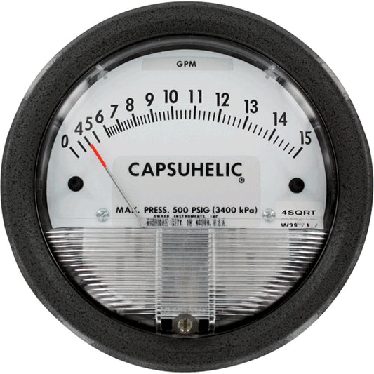 Capsuhelic® Differential Pressure Gauge, 4" , 0 - 15 in. w.c., Panel Mount, Analogue