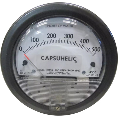 4000 Series Capsuhelic® Differential Pressure Gauge with Case, 4" , 0 - 500 in. w.c., Panel Mount, Analogue
