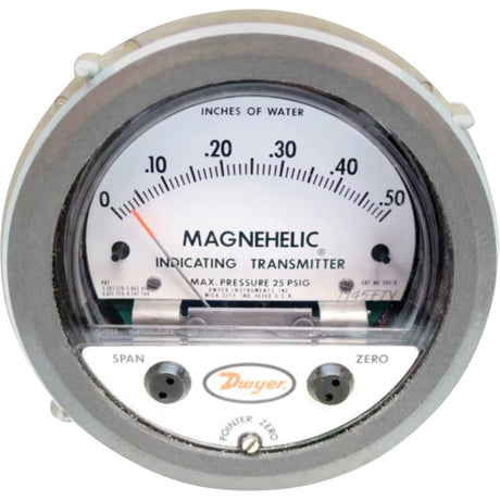 605 Series Magnehelic® Differential Pressure Gauge & Indicating Transmitter, 4" , 0 - 0.5 in. w.c., Panel Mount, Analogue
