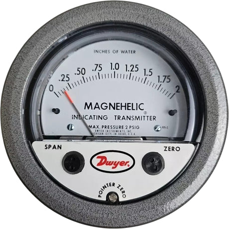 605 Series Magnehelic® Differential Pressure Gauge & Indicating Transmitter, 4" , 0 - 2 in. w.c., Panel Mount, Analogue