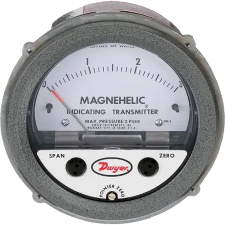 605 Series Magnehelic® Differential Pressure Gauge & Indicating Transmitter, 4" , 0 - 3 in. w.c., Panel Mount, Analogue