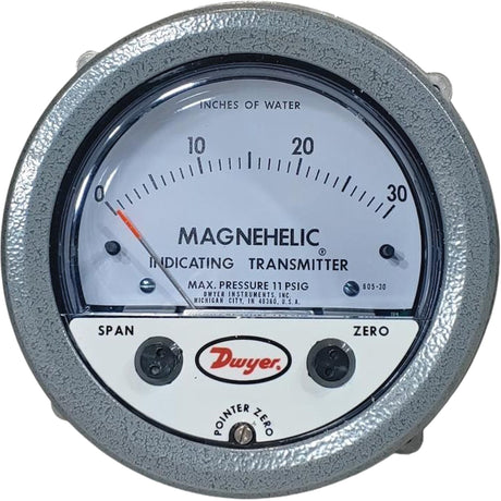 605 Series Magnehelic® Differential Pressure Gauge & Indicating Transmitter, 4" , 0 - 30 in. w.c., Panel Mount, Analogue