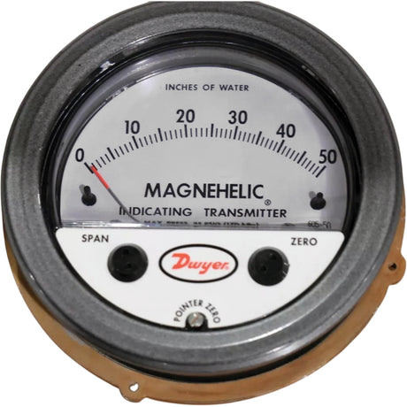 605 Series Magnehelic® Differential Pressure Gauge & Indicating Transmitter, 4" , 0 - 50 in. w.c., Panel Mount, Analogue