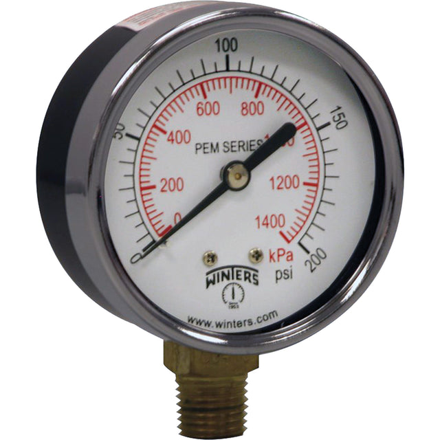 Economy Pressure Gauge, 2-1/2" , 0 - 200 psi, Bottom Mount, Analogue