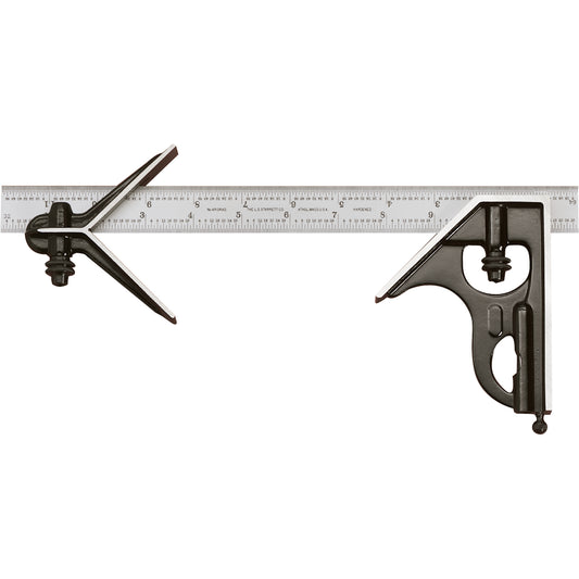 Combination Squares with Square Head & Centre Head - No. 33HC Series with Forged & Hardened Steel Heads, 18" L, 1/64" Graduations, Steel, Satin