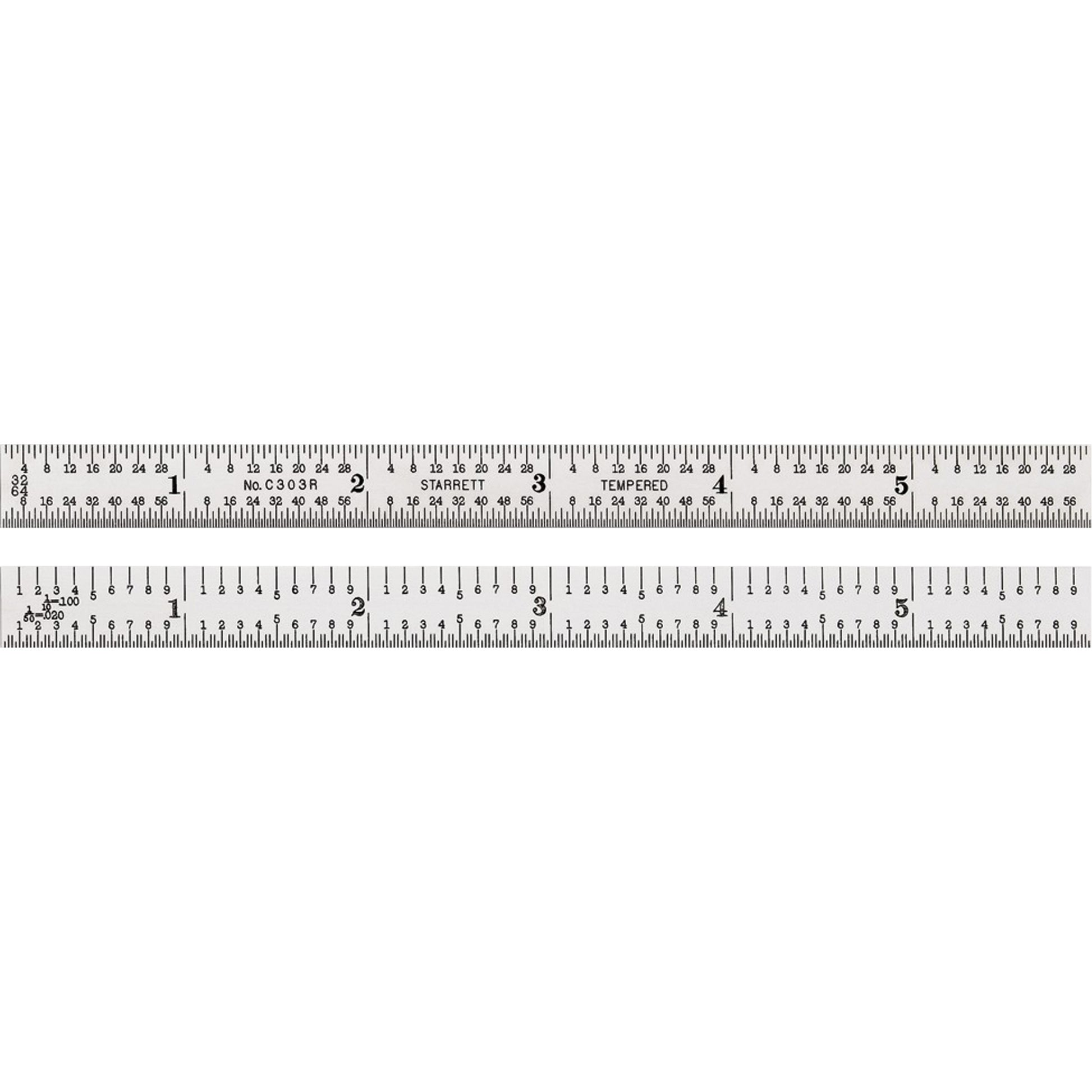 Full-Flexible Rule, 6" L, Steel, 1/32"/1/64"/1/10"/1/50" Graduations