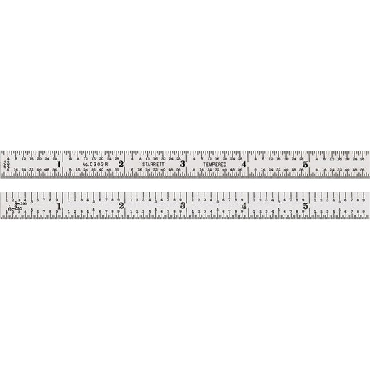 Full-Flexible Rule, 6" L, Steel, 1/32"/1/64"/1/10"/1/50" Graduations