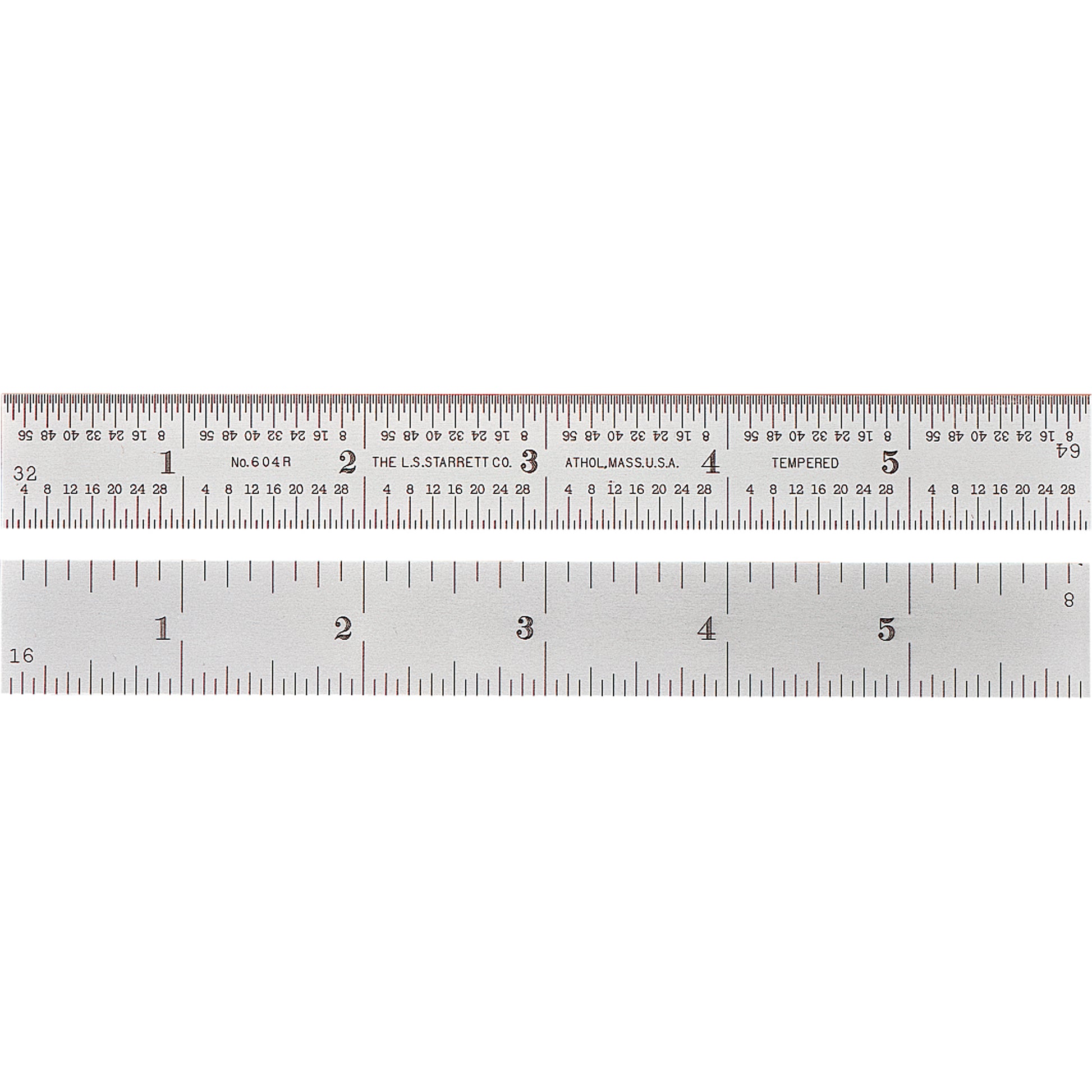 Full-Flexible Rule, 24" L, Steel, 1/8"/1/16"/1/32"/1/64" Graduations
