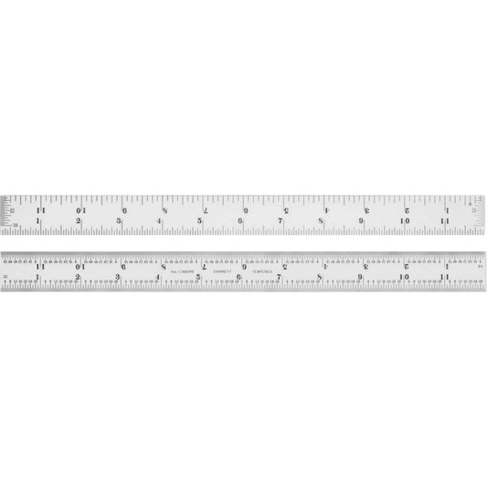 Semi-Flexible Rule, 12" L, Steel, 1/8"/1/16"/1/32"/1/64" Graduations