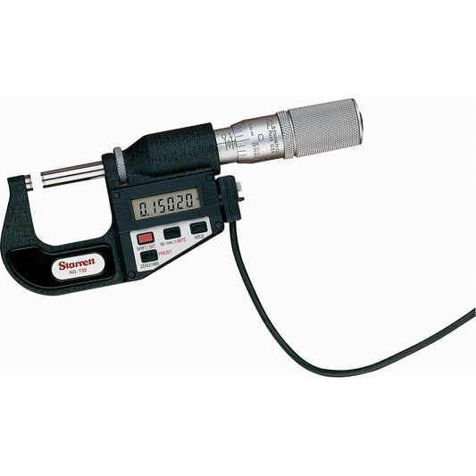 Electronic Digital Micrometers (with Output) - No. 733 Series, 15.98" - 17" (406 mm - 432 mm) Range, 0.0001" (0.00254 mm) Resolution