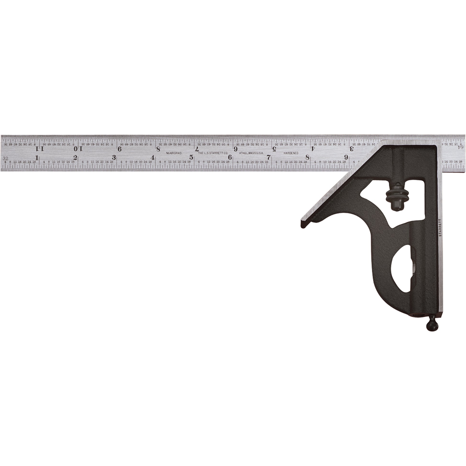Combination Squares with Square Head - No. 11H Series with Cast Iron Heads, 6" L, 1/16" Graduations, Steel, Plain