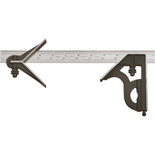 Combination Squares with Square Head & Centre Head - No. 11HC Series with Cast Iron Heads, 6" L, 1/64" Graduations, Steel, Satin