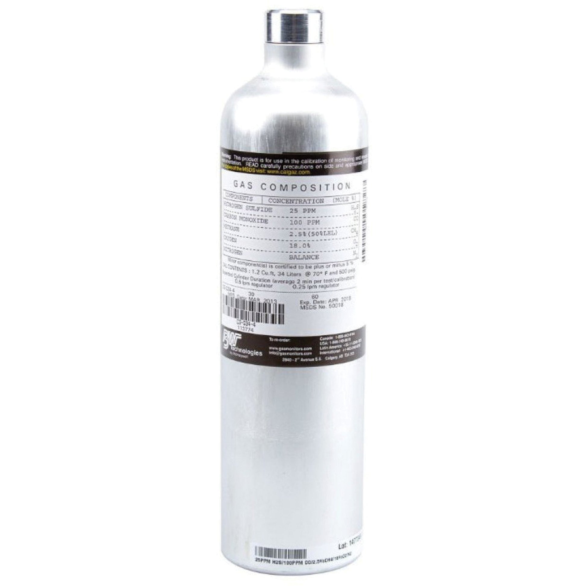 Honeywell Calibration Testing Gas Cylinder, 2 Gas Mix, CH4/O2, 58 Litres