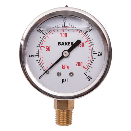 Pressure Gauges, 2-1/2" , 0-30 psi/ 0-200 kPa, Bottom Mount, Liquid Filled Analogue