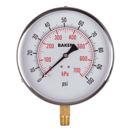 Pressure Gauges, 4-1/2" , 0 - 100 psi, Bottom Mount, Analogue