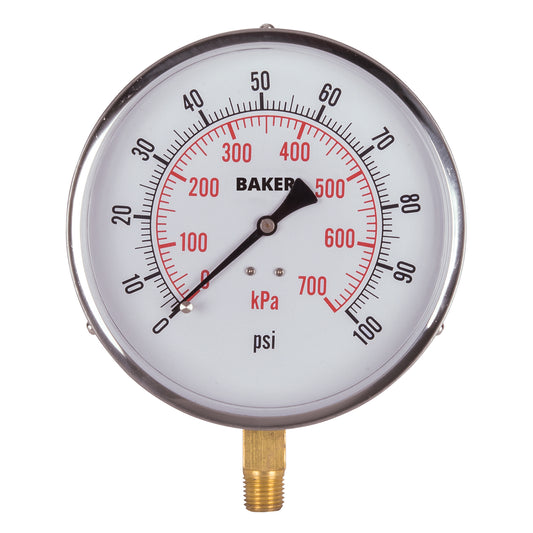 Pressure Gauges, 4-1/2" , 0 - 100 psi, Bottom Mount, Analogue