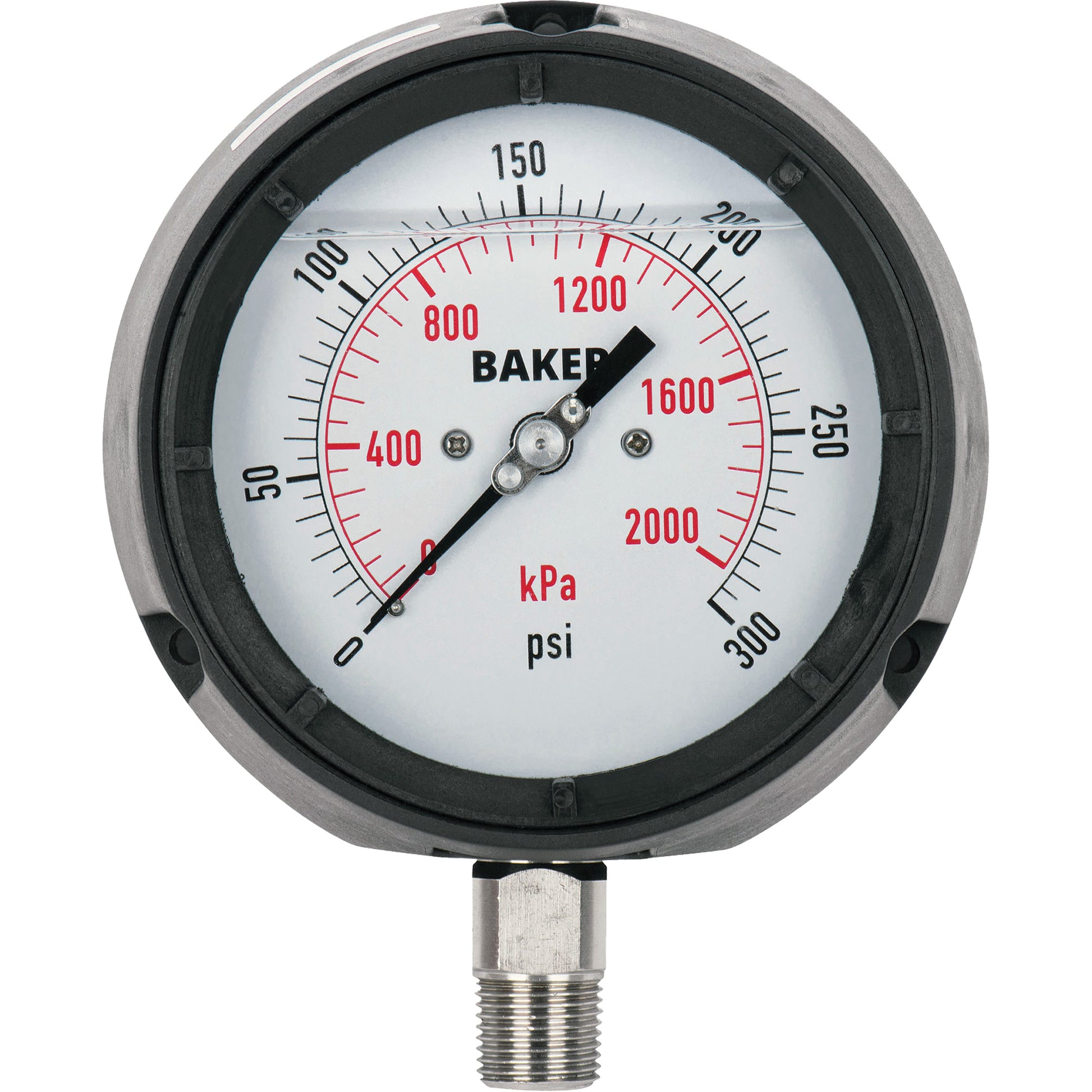 Pressure Gauge, 4-1/2" , 30"-0-15 psi, Bottom Mount, Liquid Filled Analogue