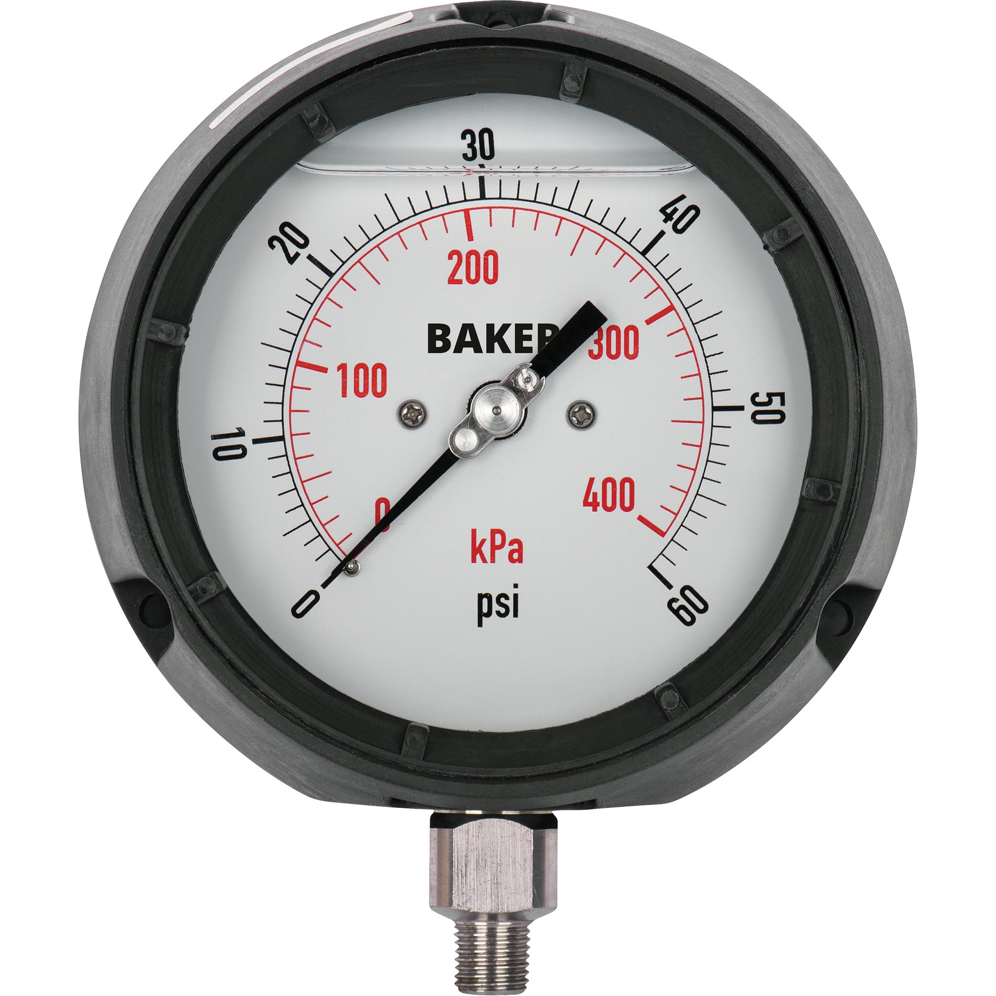 Pressure Gauge, 4-1/2" , 30" 0 Hg Vac., Bottom Mount, Liquid Filled Analogue