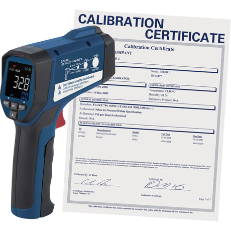 Professional Infrared Thermometer with ISO Certificate, -26 - 1472° F ( -32 - 800° C ), 30:1, Adjustable Emmissivity