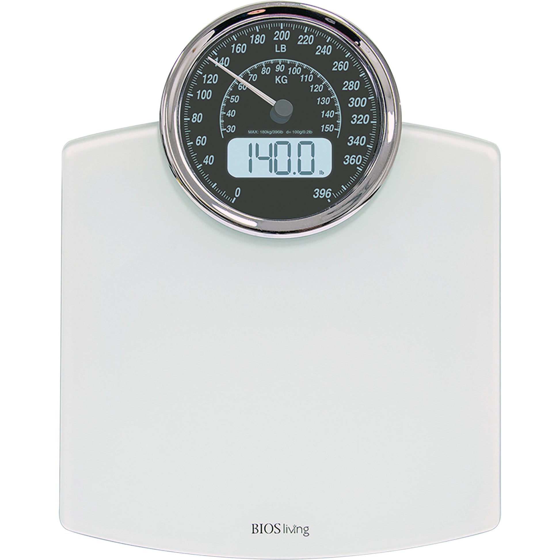 Digital Analog Scale, 396 lbs. Cap., 100 g / 0.2 lbs. Graduations