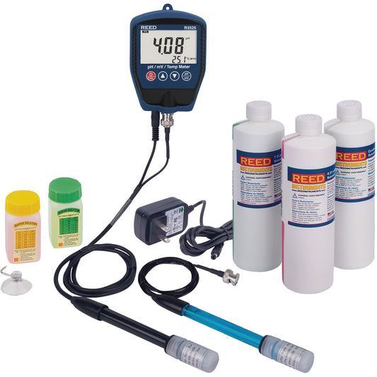 R3525 pH/mV Meter with ORP Electrode, pH/Conductivity Solutions & Power Adapter Kit