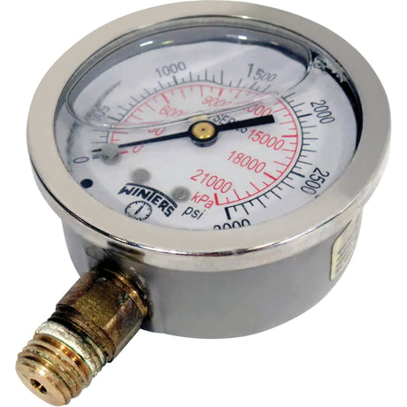 Stainless Steel Pressure Gauge, 2-1/2" , 0 - 3000 psi, Bottom Mount, Liquid Filled Analogue