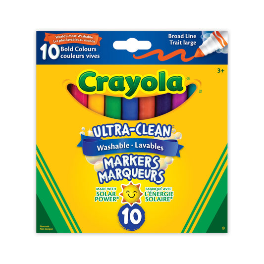 Crayola Ultra-Clean Washable Broad Line Markers, Bold Colours, 10 Count (Case of 12)