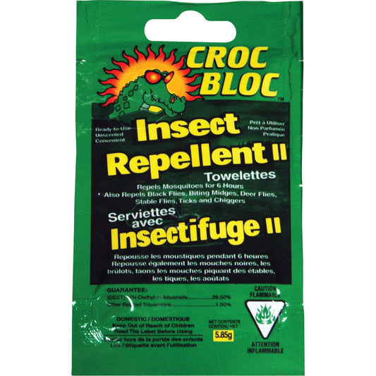 Croc Bloc 6-hr Insect Repellent , 30% DEET, Towelette, 5.58 g