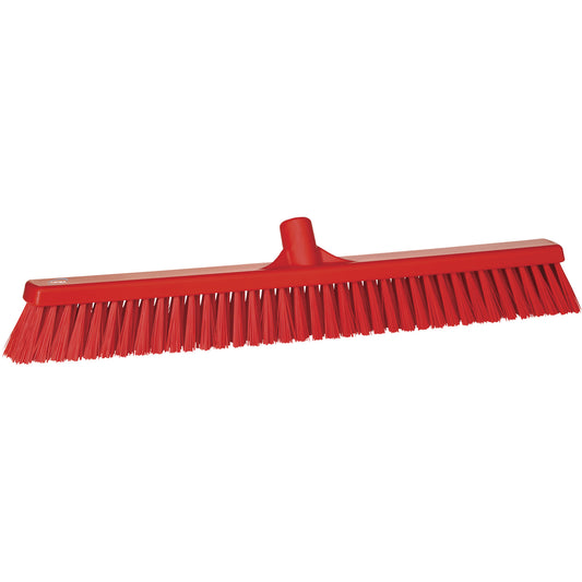 Combo Bristle Push Broom, Coarse/Fine Bristles, 24-1/2", Polyester, Red