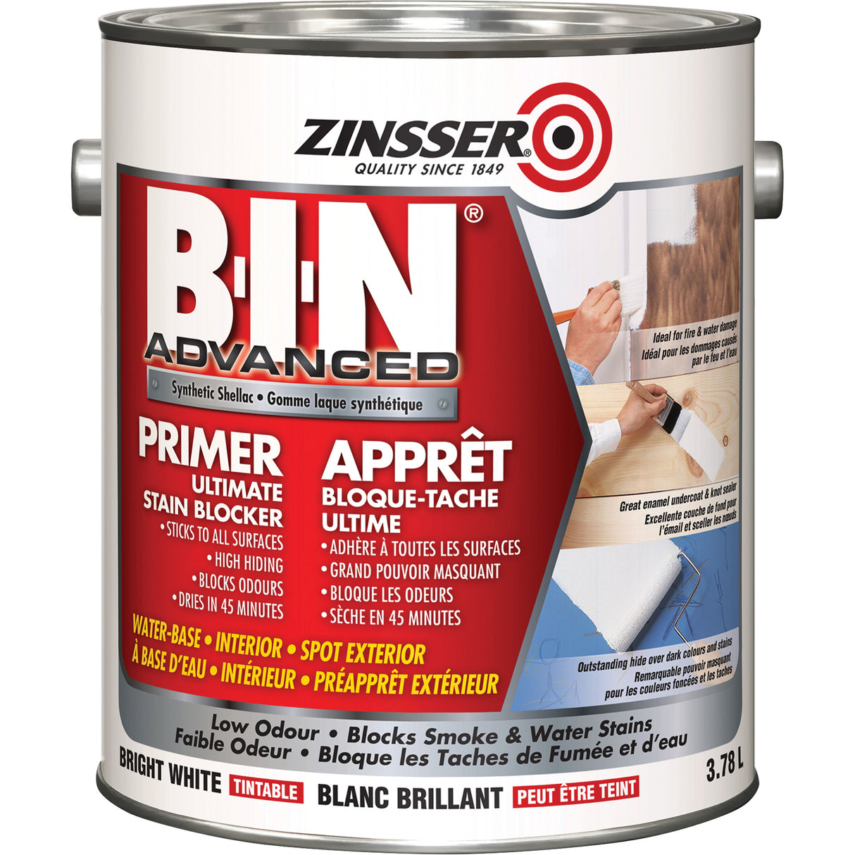 B-I-N® Advanced Synthetic Shellac Based Primer, 3.78 L, Gallon, Tintable Bright White