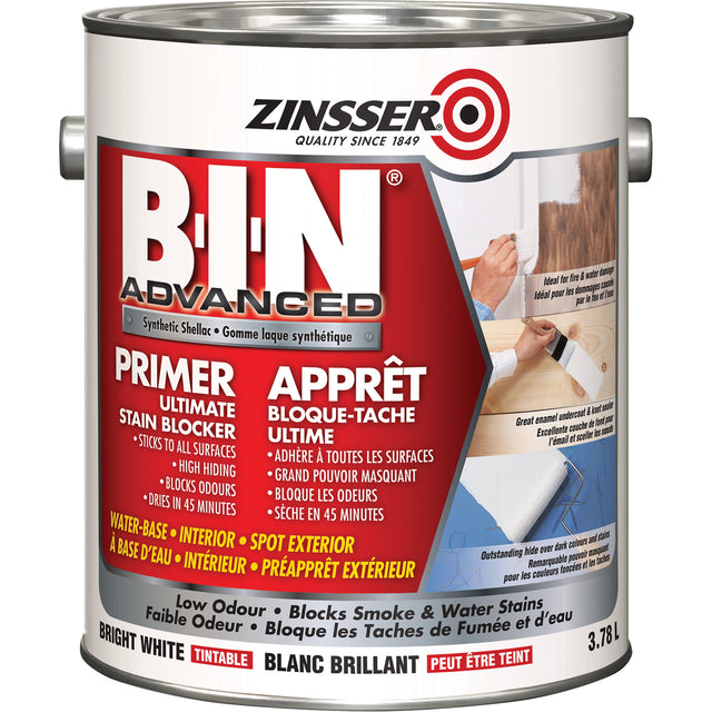 B-I-N® Advanced Synthetic Shellac Based Primer, 3.78 L, Gallon, Tintable Bright White