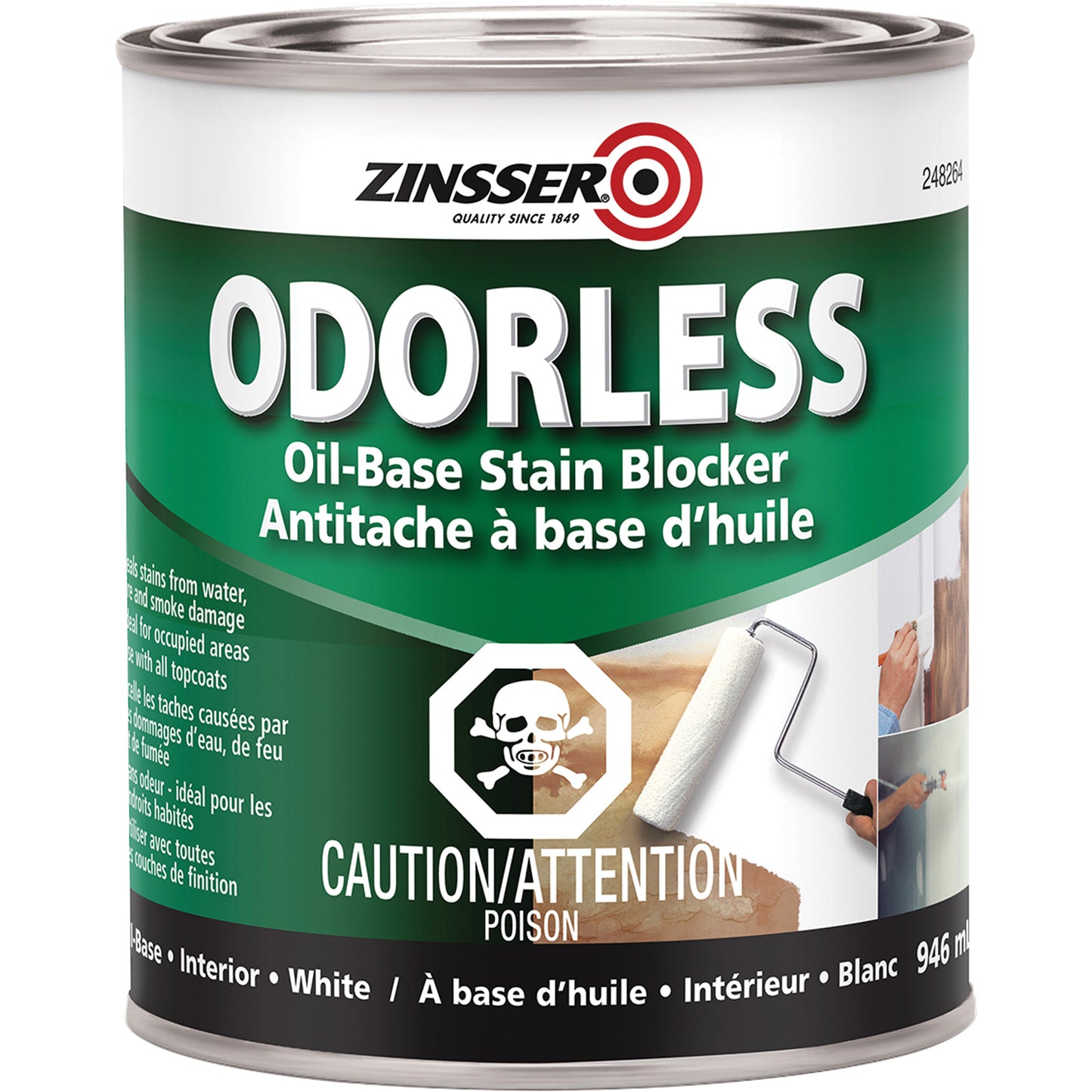 Odourless Oil-Base Stain Blocking Primer, White, Very Flat, 946 ml, Can