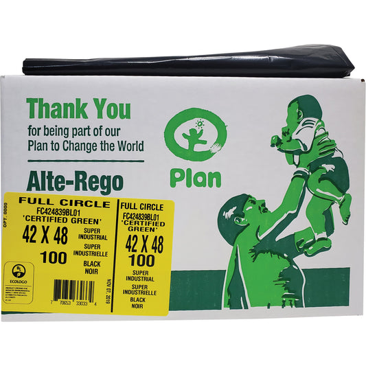 Full Circle Super Industrial Garbage Bags, Biodegradable, X-Strong, 48" L x 42" W, 1.5 mils Thick