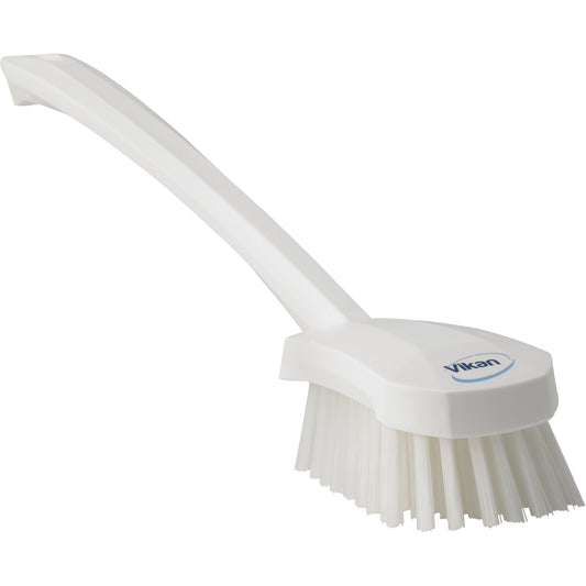 Long Handle Brush, Stiff Bristles, 15-1/2" Long, White