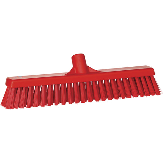 Combo Bristle Push Broom Head, Coarse/Fine Bristles, 16-1/2", Polyester, Red