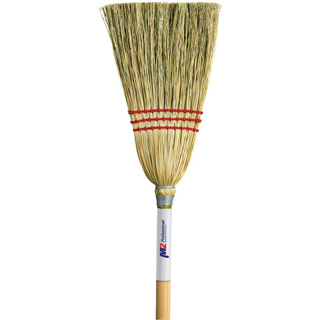 Lobby Corn Broom, 3-String, Wood Handle
