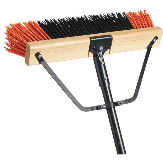 Ryno Push Broom with Braced Handle, 18", X-Coarse, PVC Bristles