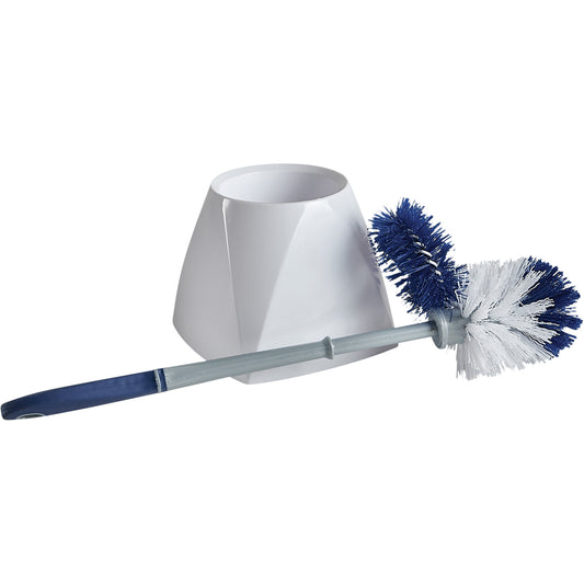 Toilet Brush with Lip & Holder, 15" L, Synthetic Bristles, White