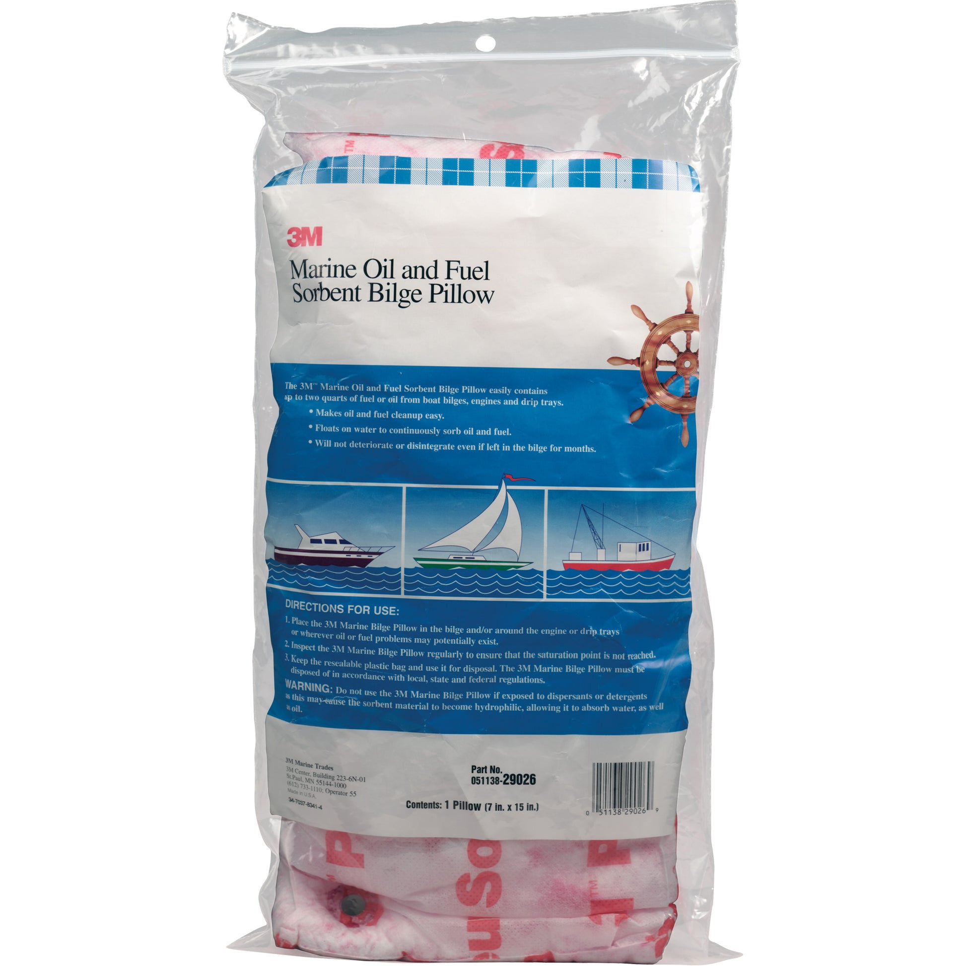 3M Marine Oil and Fuel Absorbent Bilge Pillow, Oil Only, 15" L x 7" W, 12.1 gal Absorbency/Pkg.
