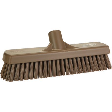 Deck & Wall Scrub Broom, Stiff Bristles, 12", Polyester, Brown