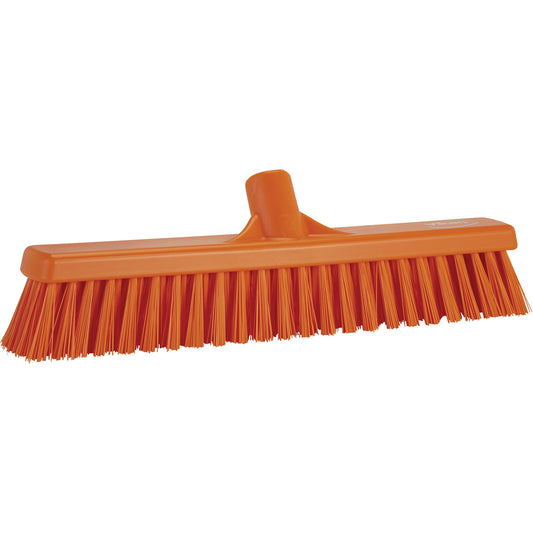 Combo Bristle Push Broom Head, Coarse/Fine Bristles, 16-1/2", Polyester, Orange