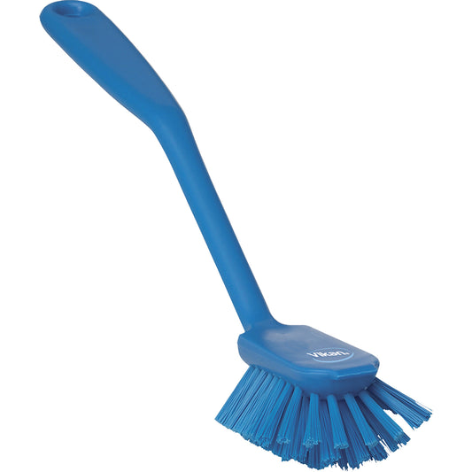 Dish Brush with Scraper, Medium Bristles, 11" Long, Blue
