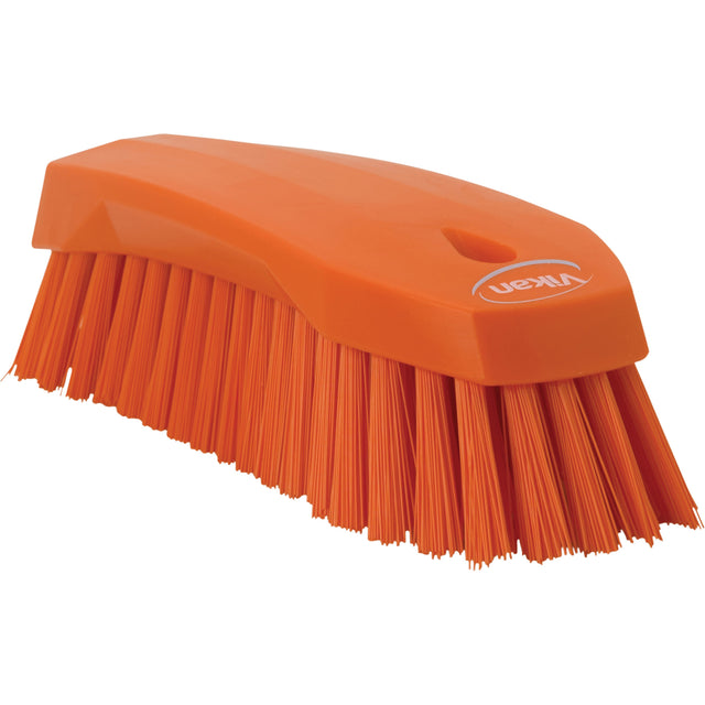 Large Angled Hand Brush, Stiff Bristles, 8" Long, Orange