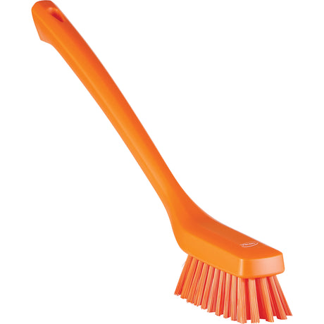 Narrow Long-Handle Cleaning Brush, Stiff Bristles, 16-1/2" Long, Orange