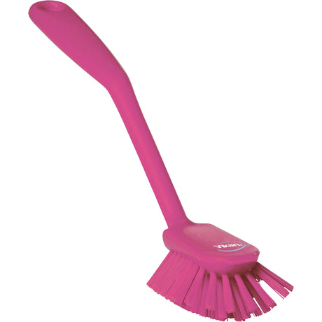 Dish Brush with Scraper, Medium Bristles, 11" Long, Pink