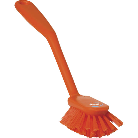 Dish Brush with Scraper, Medium Bristles, 11" Long, Orange