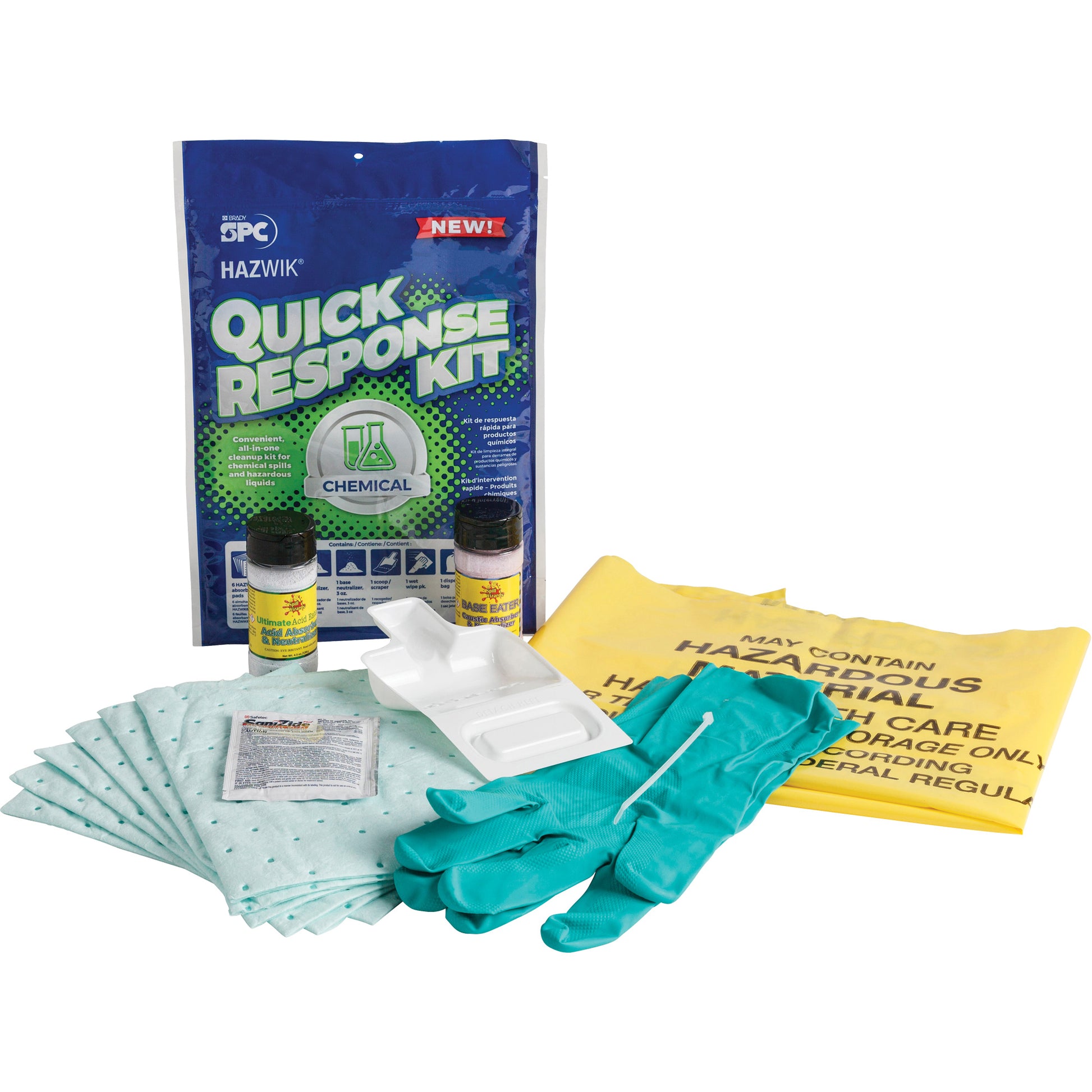 Brady Hazwik® Quick Response Spill Kit for Chemical Spills, Hazmat, Bag, 0.33 US gal. Absorbancy